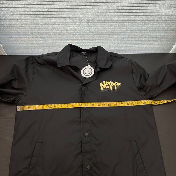 NWT Neff Black Snap Front Collared Lined Graphic Windbreaker Jacket Size Medium - Picture 10 of 11